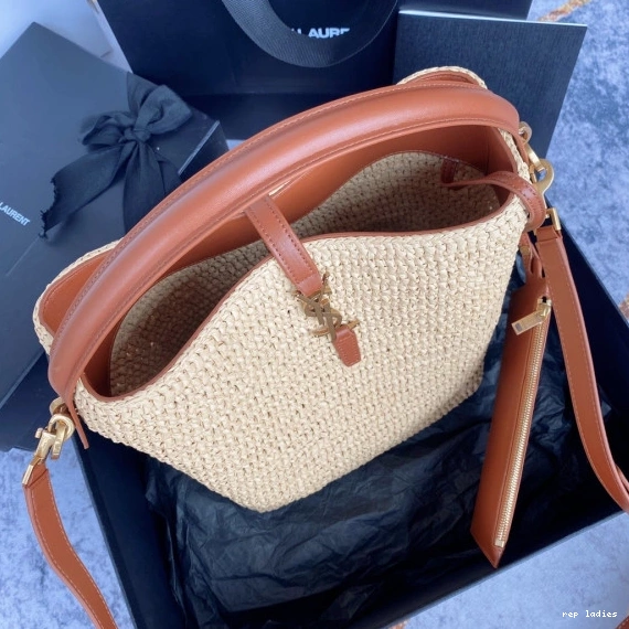 Rep ladies REP raffia Le 37 bucket leather-trimmed bag-20*25*16CM YSL 0803